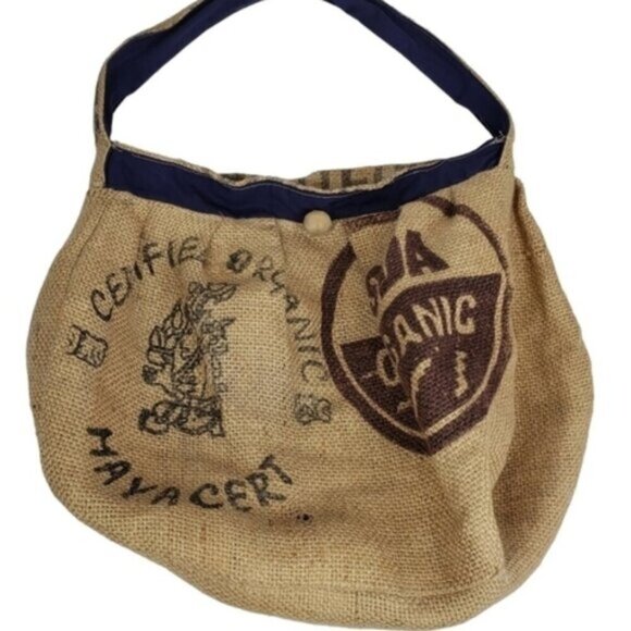Burlap Coffee Sack Shoulder Bag Lined Unique Hippie Boho Free Spirit Graphic - Picture 1 of 16